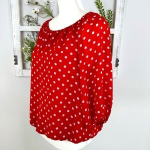 VINCE CAMUTO Red White Polka Dots Pullover Top Blouse Lightweight / Large